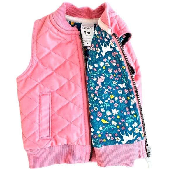 Carter’s Baby Girls Pink Zip Front Floral Print Cotton Lined Vest. 3 Months. - Picture 3 of 8